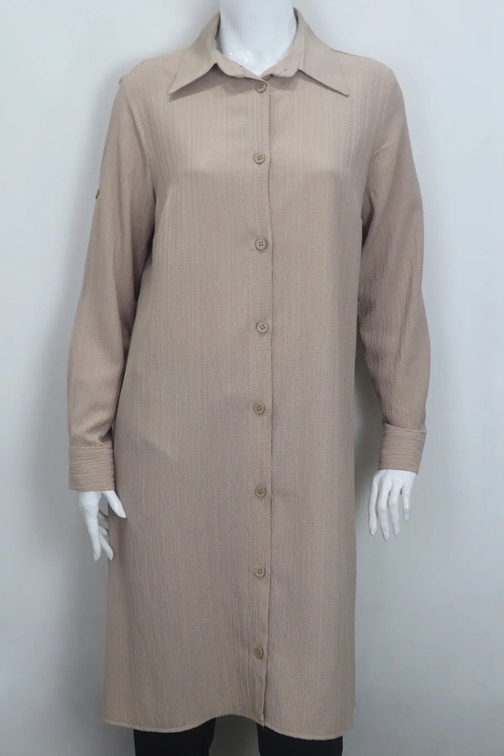 Klapa Fistan Store Kadın Açık Kahve Desenli Spor Kesim Rahat Kalıp Yazlık Tunik