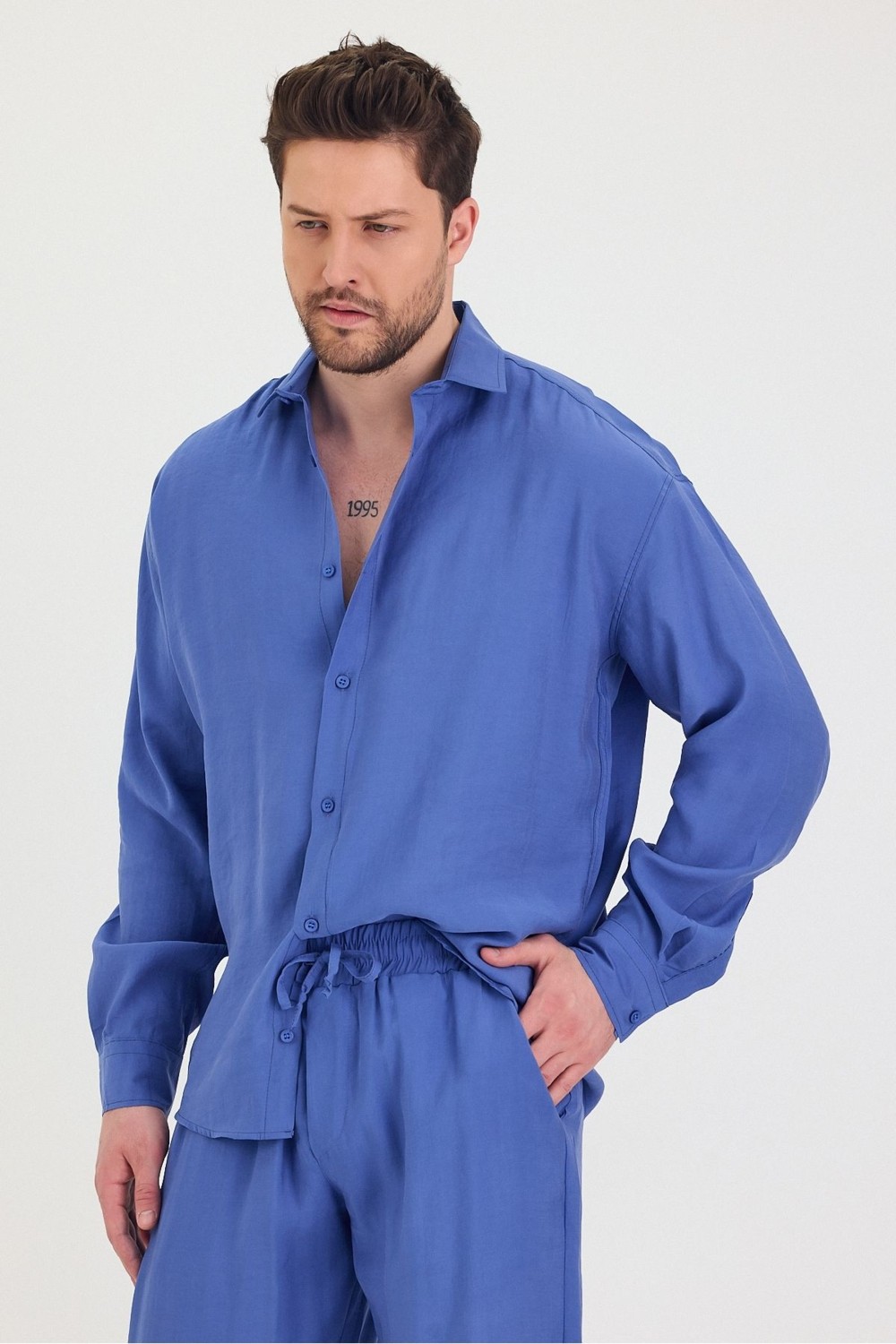 Cool Tarz Erkek Oversize Rahat Kalıp Gömlek-Pantolon Alt-Üst Takım görsel 3