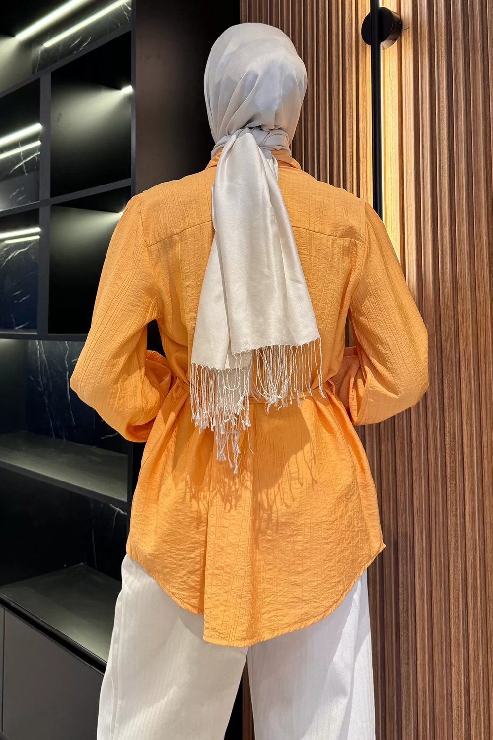Julude Omuz Büzgülü ve Taşlı Tesettür Gömlek P-00017234 görsel 8