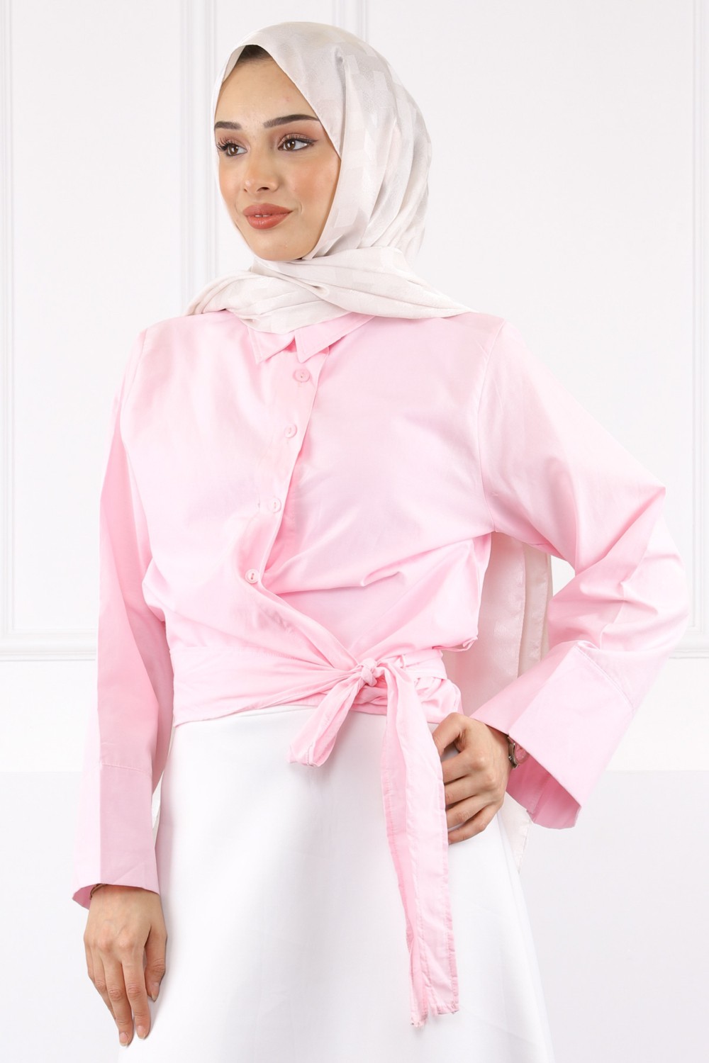 İmaj Butik Pembe Bel Bağlamalı Gömlek görsel 5
