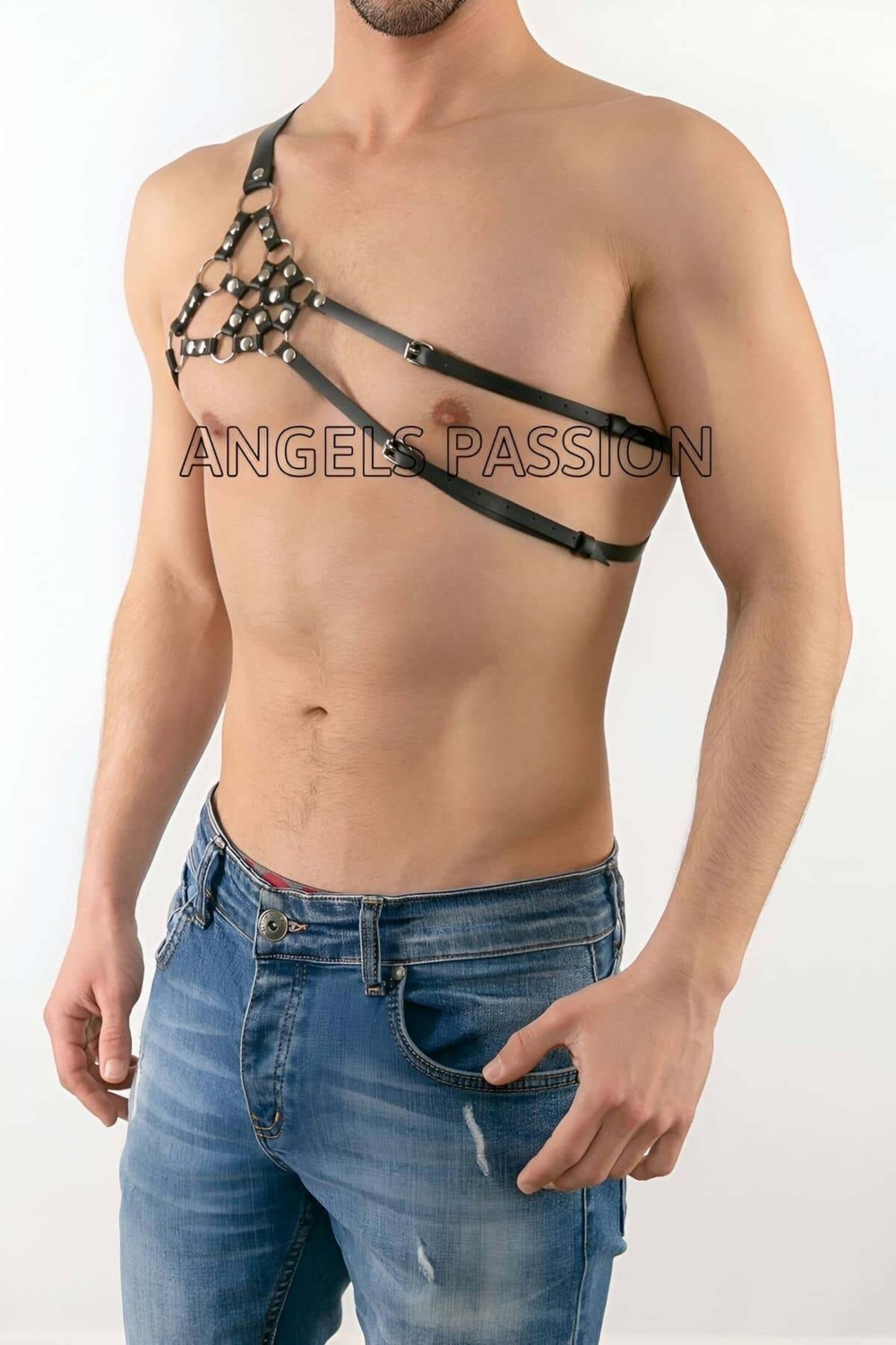 LYYN Erkek Tek Omuz Deri Harness - Erkek Fantazi Iç Giyim - Erkek Deri Erotik Iç Giyim - BRFM14