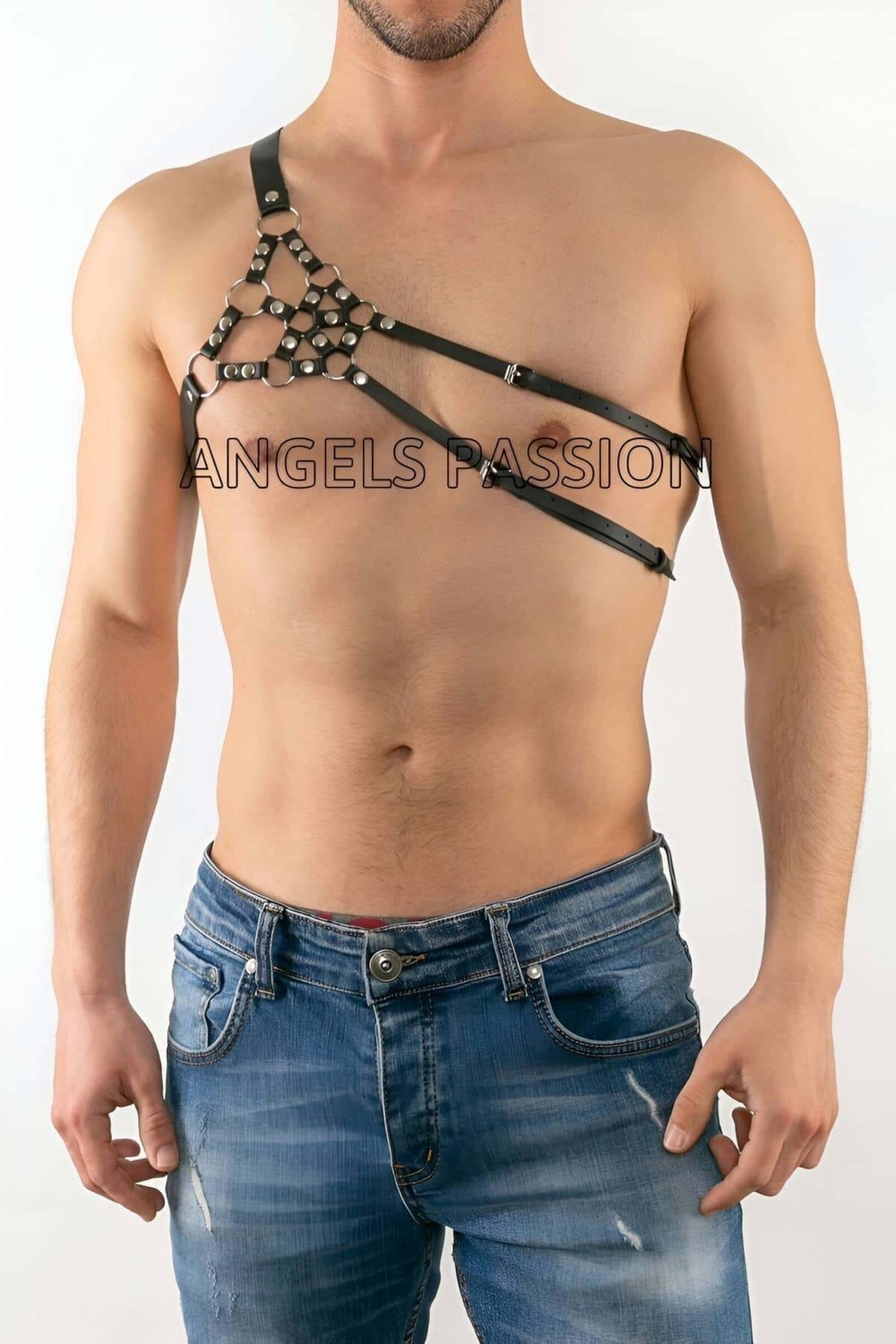 LYYN Erkek Tek Omuz Deri Harness - Erkek Fantazi Iç Giyim - Erkek Deri Erotik Iç Giyim - BRFM14 görsel 5