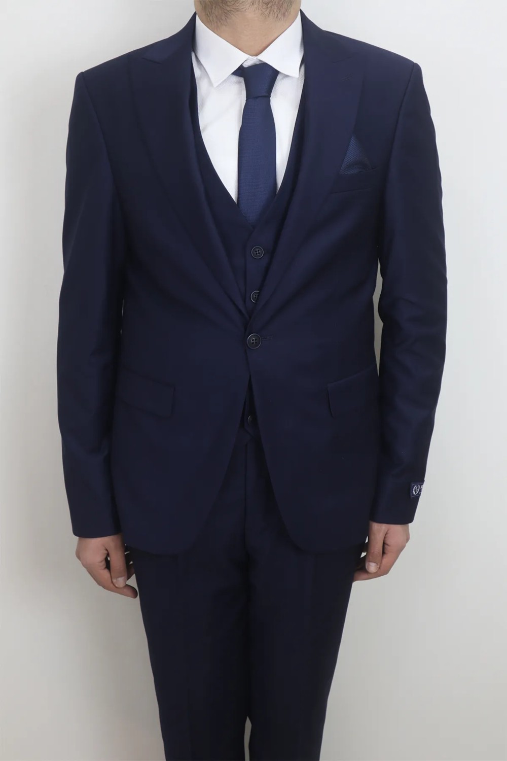 Moda Men Moda Fistan Store Erkek Düz Italyan Kesim Dar Kalıp Tek Düğme Yelekli Takım Elbise görsel 2