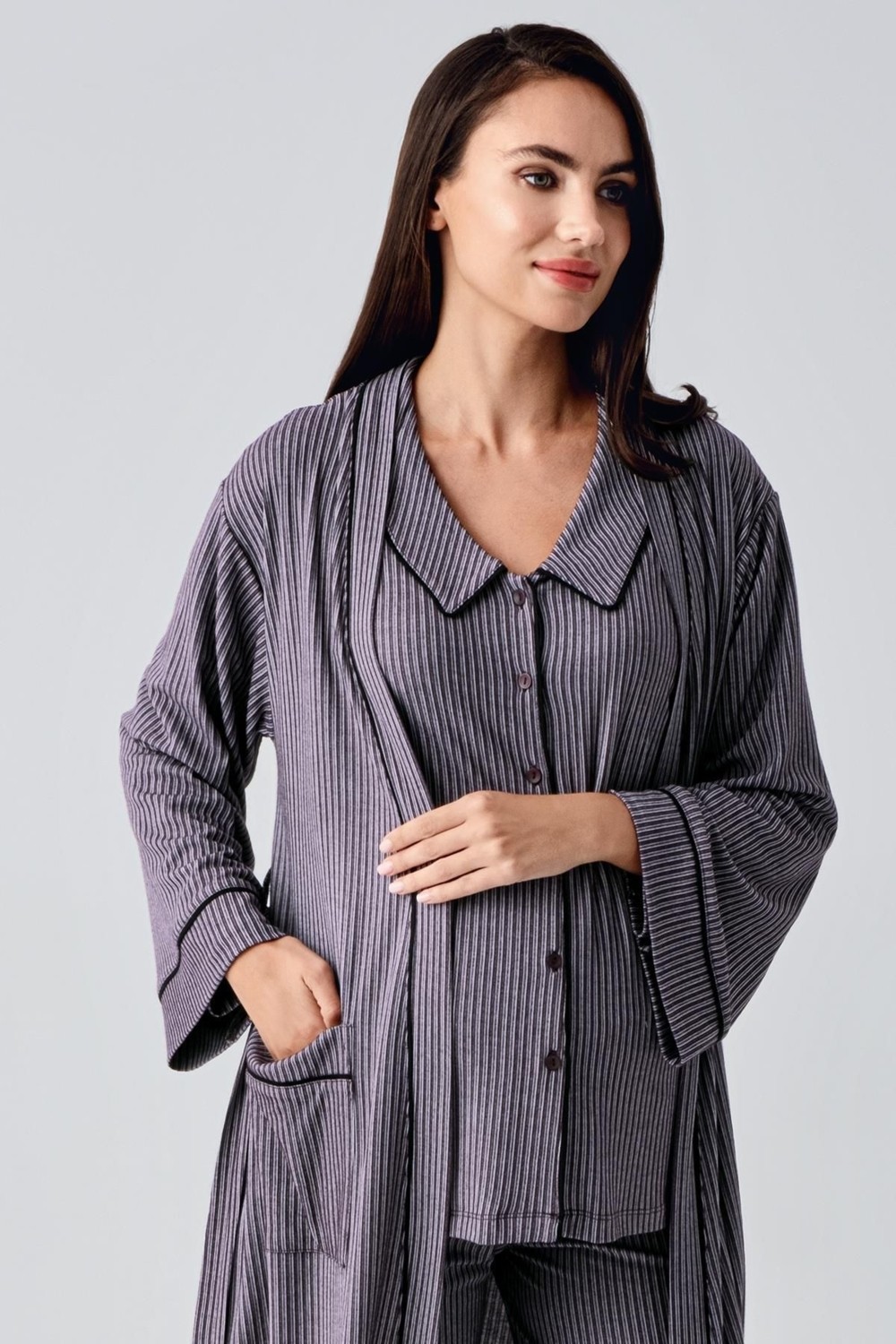 Artış Collection Bebe Yaka Düğmeli Uzun Kollu Hamile Sabahlık Pijama Takım 23111 görsel 3