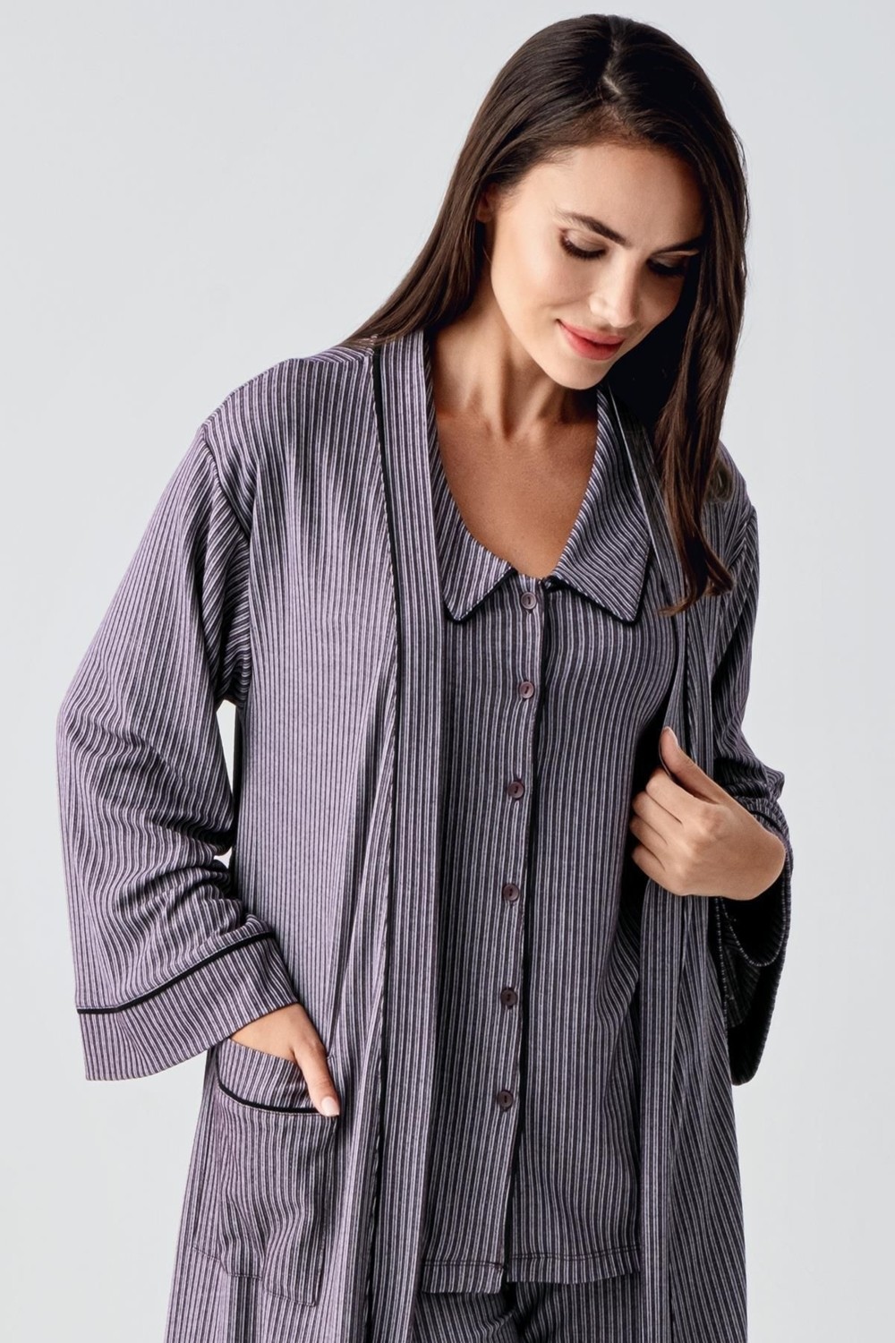Artış Collection Bebe Yaka Düğmeli Uzun Kollu Hamile Sabahlık Pijama Takım 23111 görsel 4