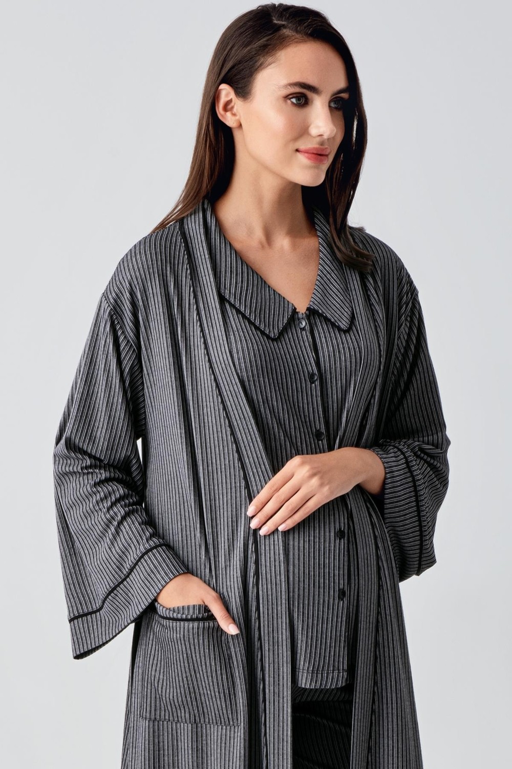 Artış Collection Bebe Yaka Düğmeli Uzun Kollu Hamile Sabahlık Pijama Takım 23111 görsel 7