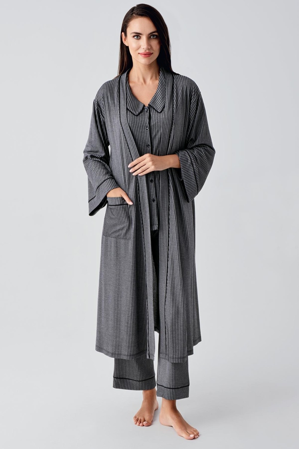 Artış Collection Bebe Yaka Düğmeli Uzun Kollu Hamile Sabahlık Pijama Takım 23111 görsel 8