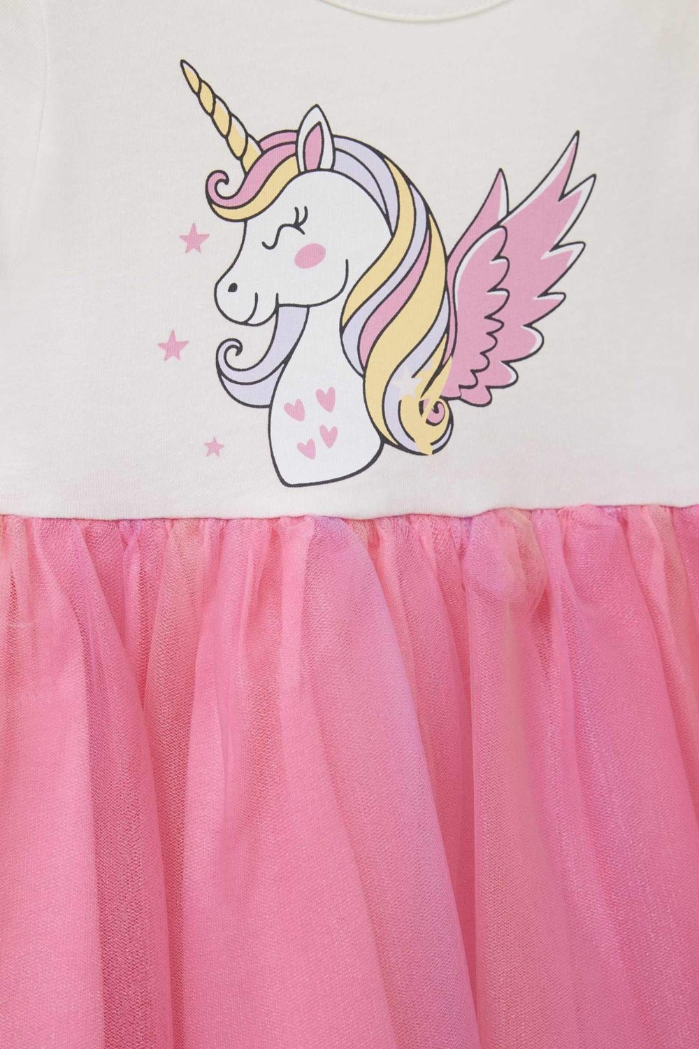 DeFacto Unicorn Baskılı Kısa Kollu Yazlık Tül Elbise Kız Bebek E8723A525SM görsel 2