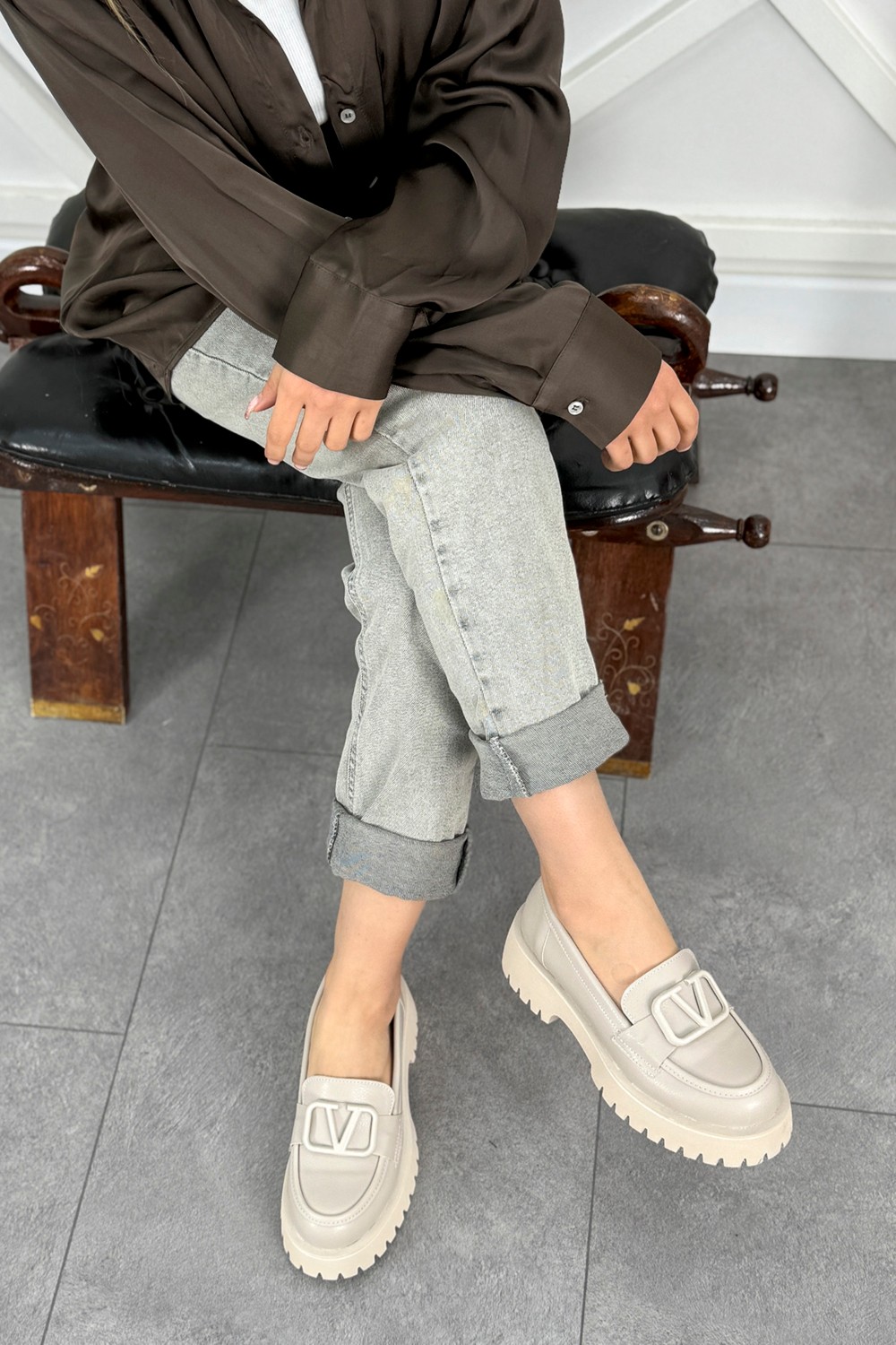 Mami Ayakkabı Msn 505 Yüksek Tabanlı Toka Detaylı Loafer görsel 2