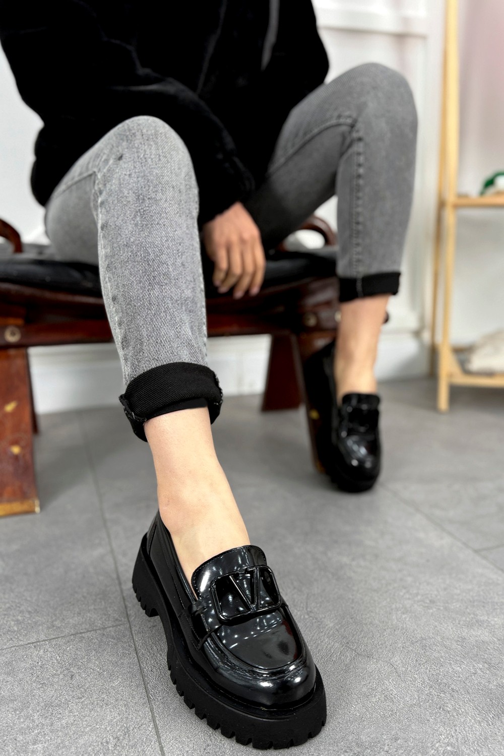Mami Ayakkabı Msn 505 Yüksek Tabanlı Toka Detaylı Loafer görsel 6