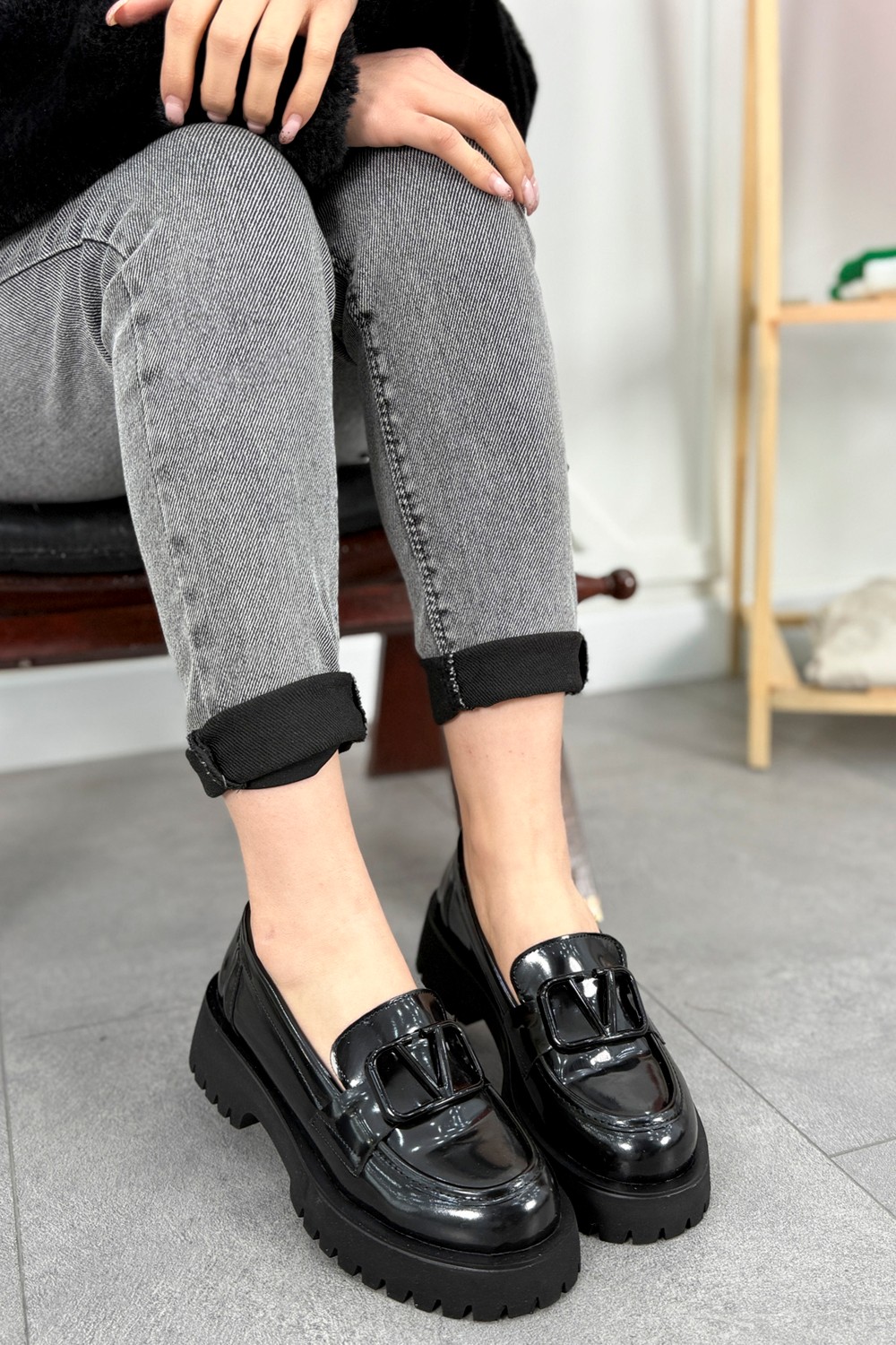 Mami Ayakkabı Msn 505 Yüksek Tabanlı Toka Detaylı Loafer görsel 7