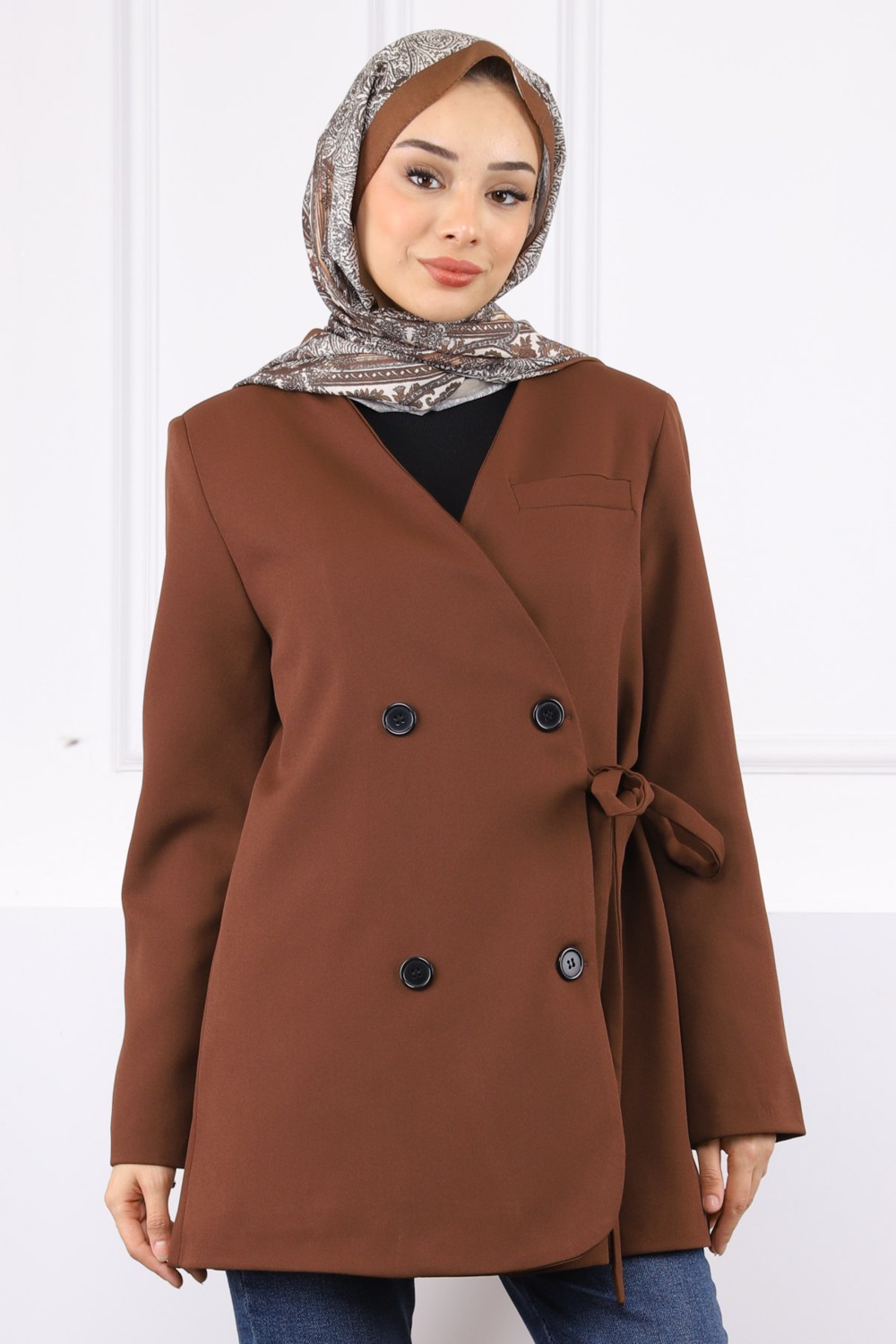 İmaj Butik Kahverengi Bel Bağlamalı Ceket