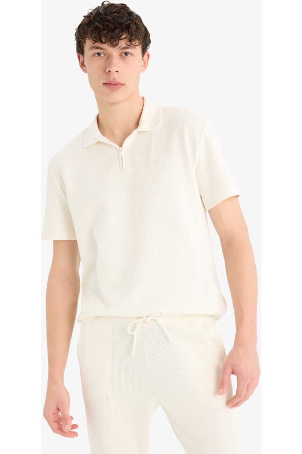 DeFacto Regular Fit Polo Yaka Kısa Kollu Dokulu Tişört E4027AX25SP görsel 7