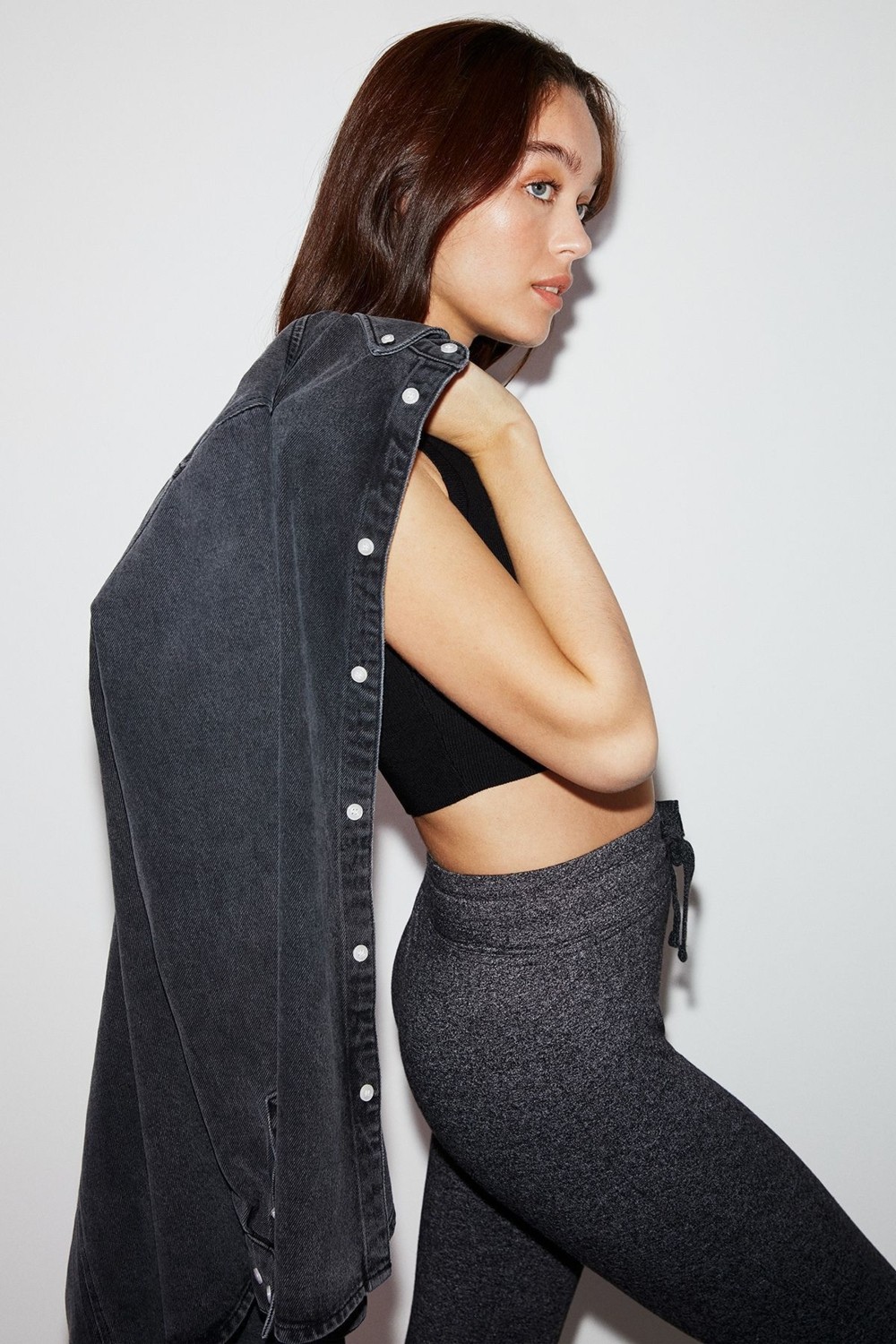 Grimelange Judy Kadın Slim Fit Beli Lastikli Bağlamalı Basic Siyah Tayt görsel 5