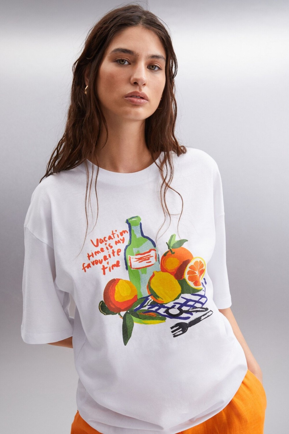 Grimelange NITZA Kadın %100 Pamuk Oversize Bisiklet Yaka Sarı T-Shirt görsel 8