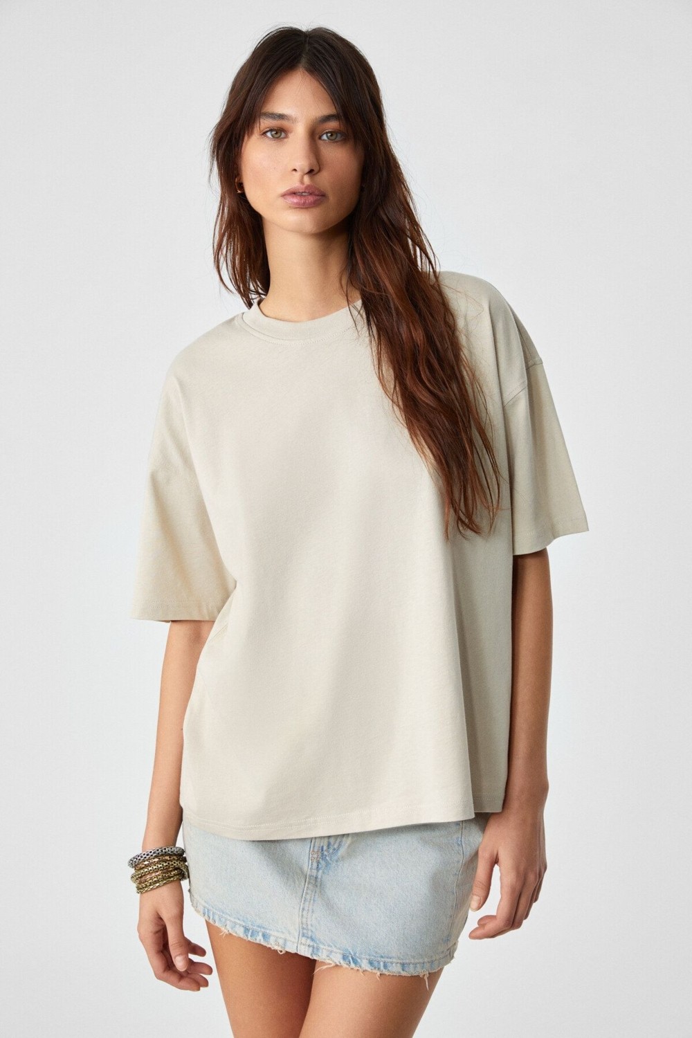 Grimelange Lagertha Kadın %100 Organik Pamuklu Kalın Dokulu Oversize Fit Yuvarlak Yakalı Siyah T-shirt