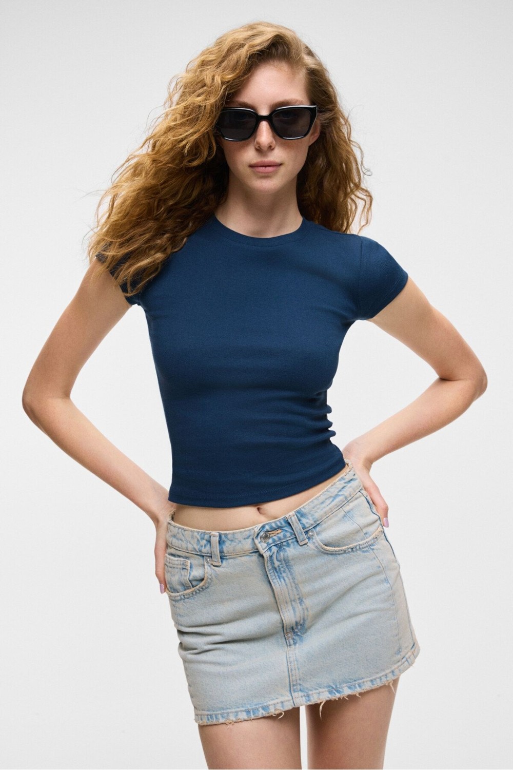 Grimelange HOPEWELL Kadın Yuvarlak Yaka Örme Slim Fit Beyaz T-Shirt