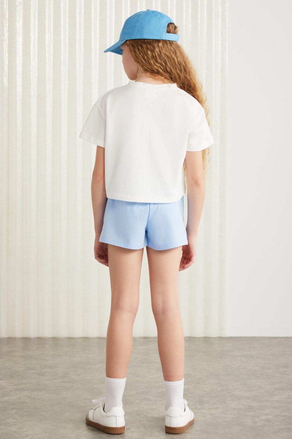 Grimelange SUZANNE-GRM24048 100% pamuk kız çocuk şort tshirt set Mavi Alt-Üst Takım görsel 6
