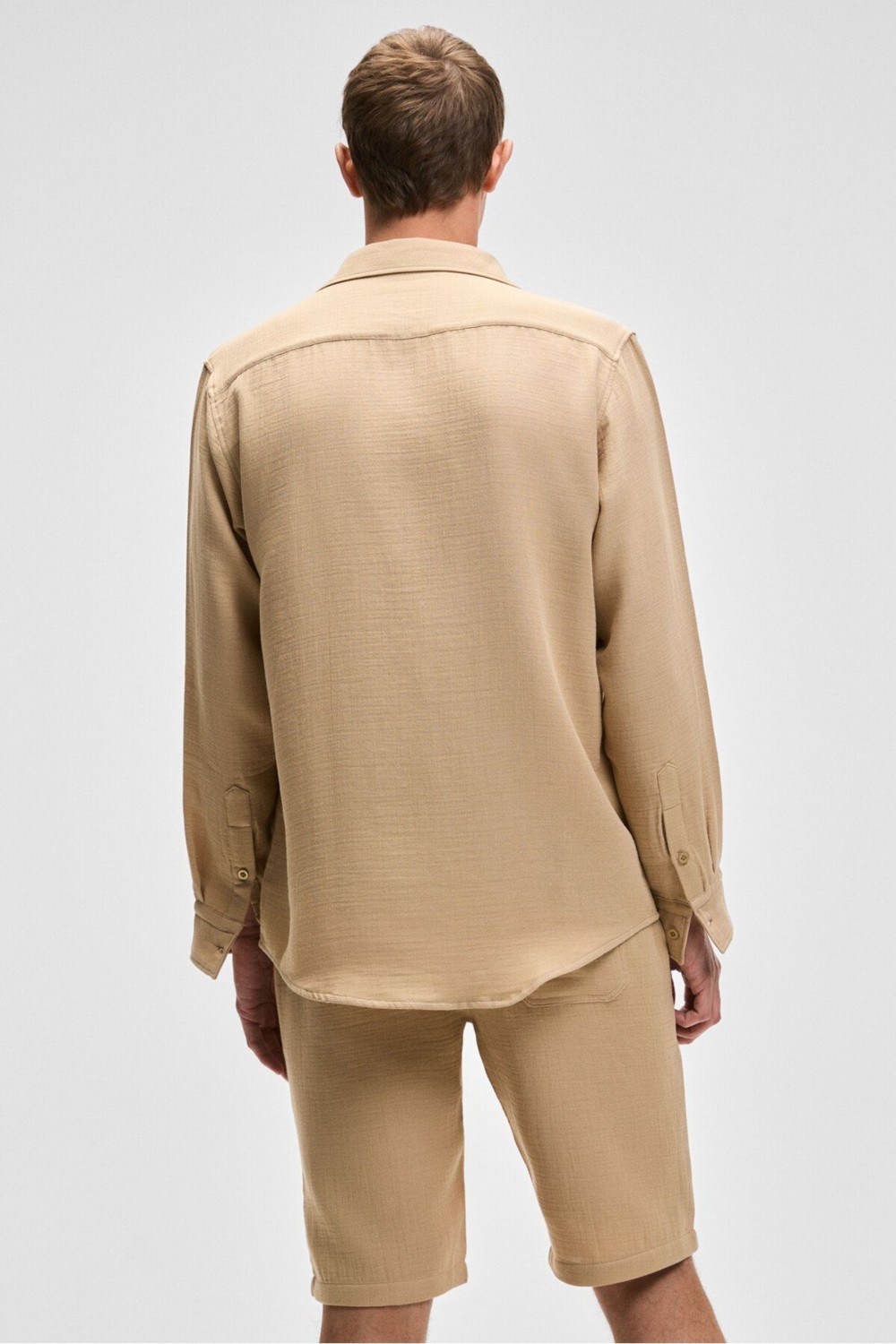 Grimelange Raımo Erkek %100 Pamuklu Müslin Kumaş Manşetli Uzun Kol Comfort Fit Lacivert Gömlek görsel 5