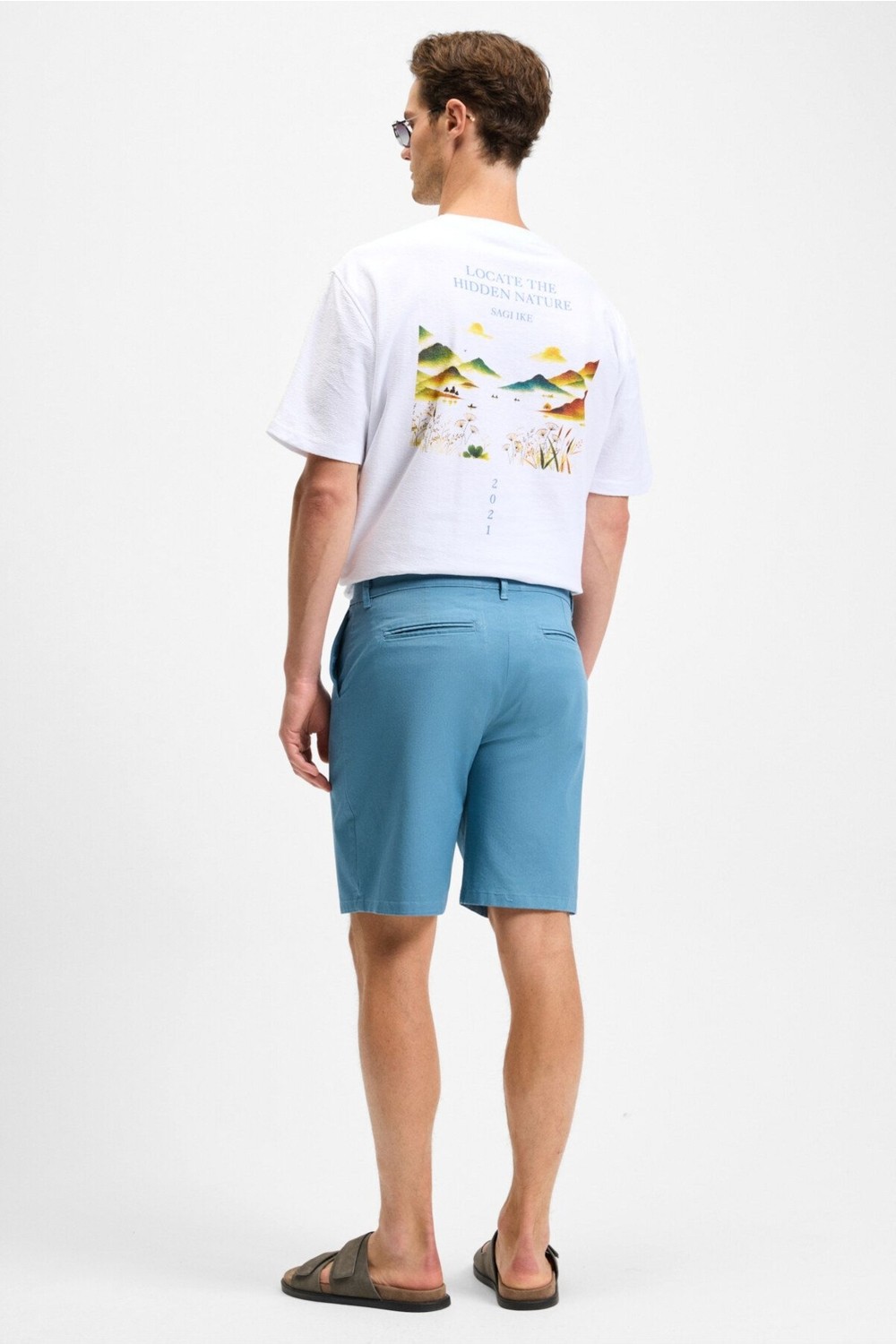 Grimelange TEEMO Erkek Yanları Cepli Fermuarlı Likralı Slim Fit Açık Bej Şort görsel 6