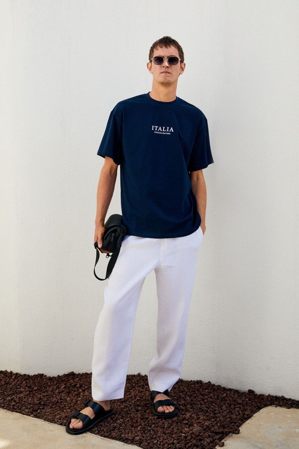 Grimelange ITALIA Erkek %100 Organik Pamuk Ön Arka Baskı Detaylı Oversize Kısa Kol Beyaz T-Shirt görsel 2