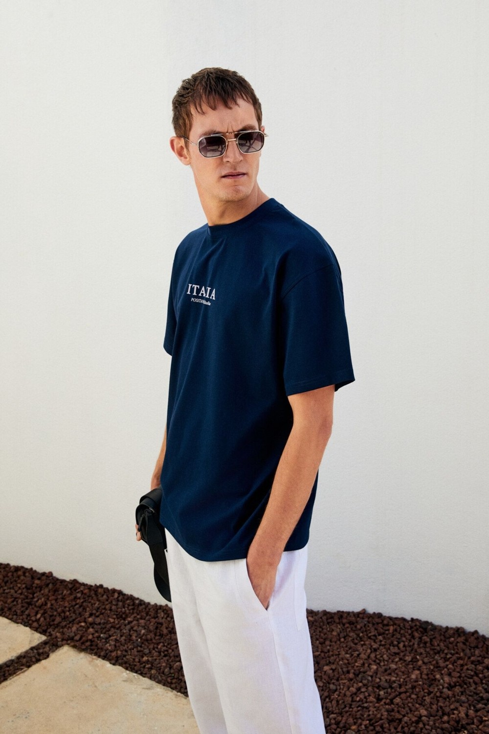 Grimelange ITALIA Erkek %100 Organik Pamuk Ön Arka Baskı Detaylı Oversize Kısa Kol Beyaz T-Shirt görsel 5