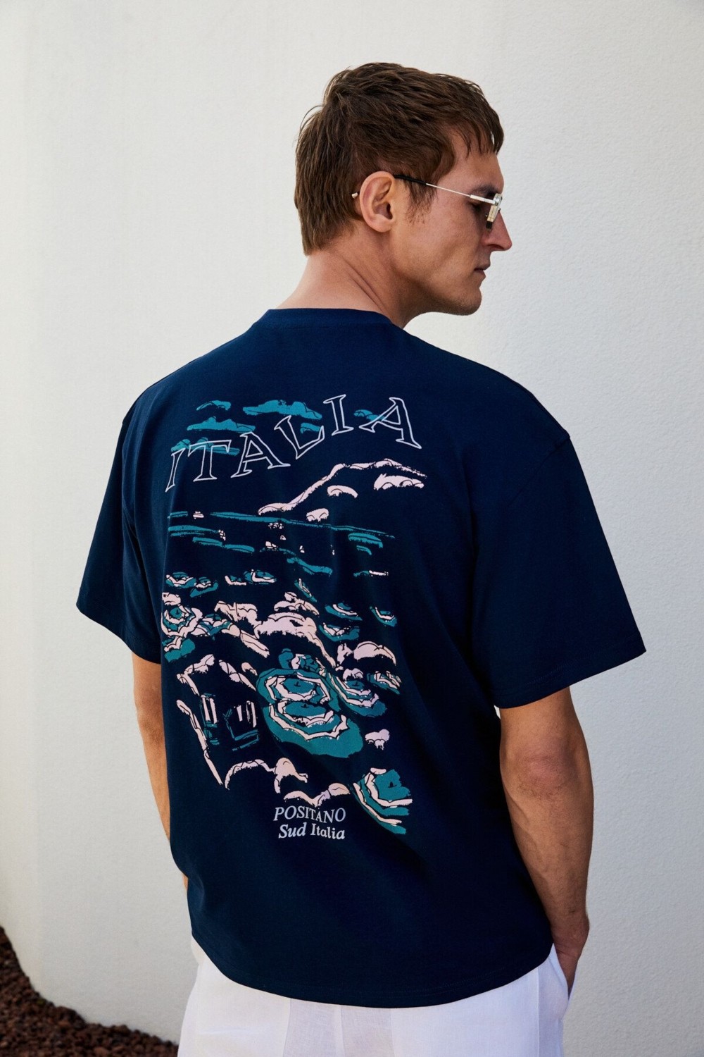 Grimelange ITALIA Erkek %100 Organik Pamuk Ön Arka Baskı Detaylı Oversize Kısa Kol Beyaz T-Shirt görsel 6