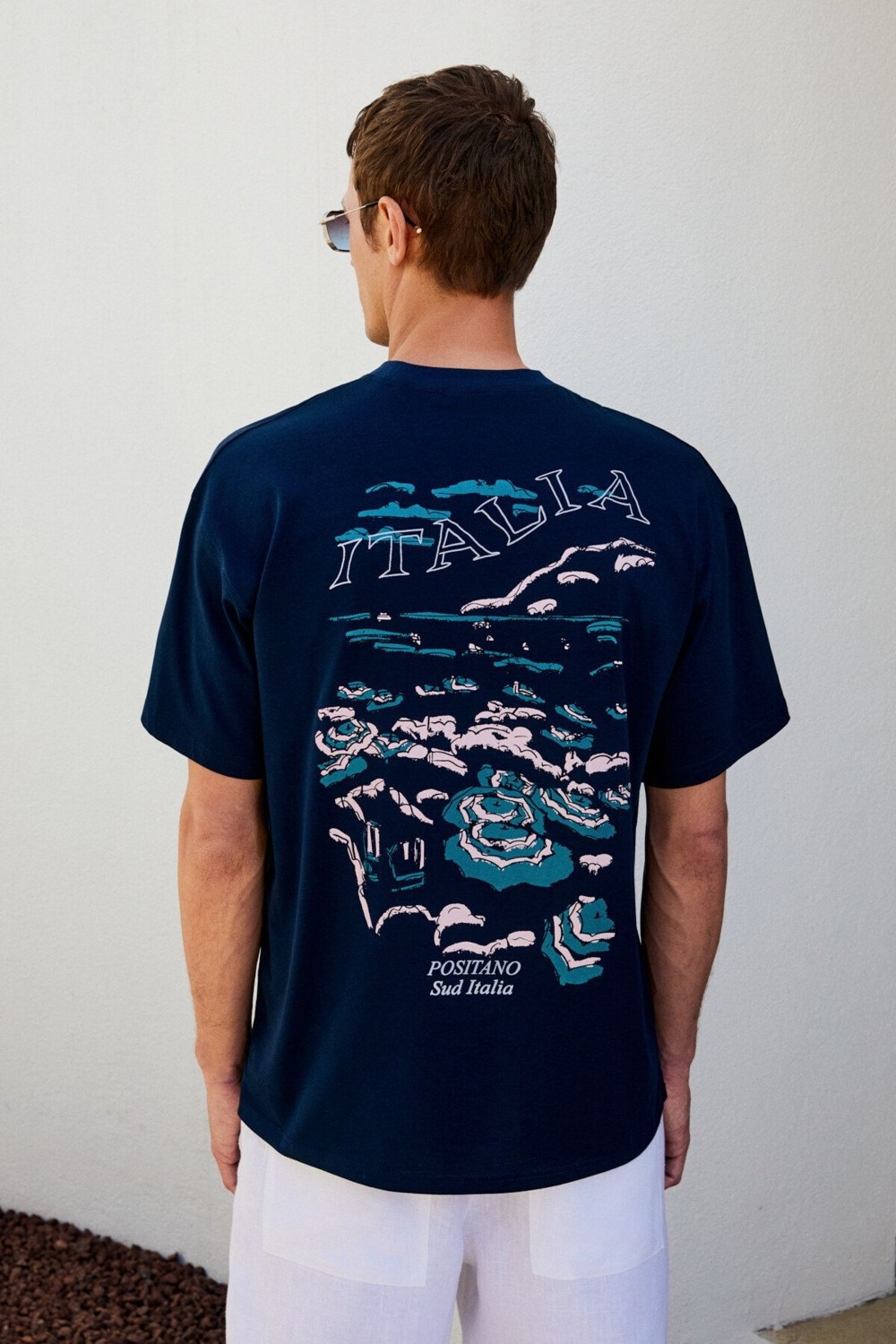 Grimelange ITALIA Erkek %100 Organik Pamuk Ön Arka Baskı Detaylı Oversize Kısa Kol Beyaz T-Shirt görsel 7