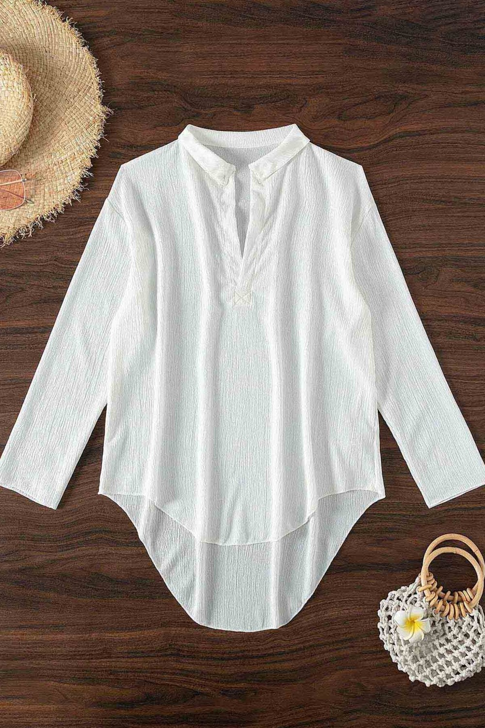 Angelsin Gömlek Görünümlü Likralı Plaj Elbisesi Pareo Cover Up Kimono görsel 4