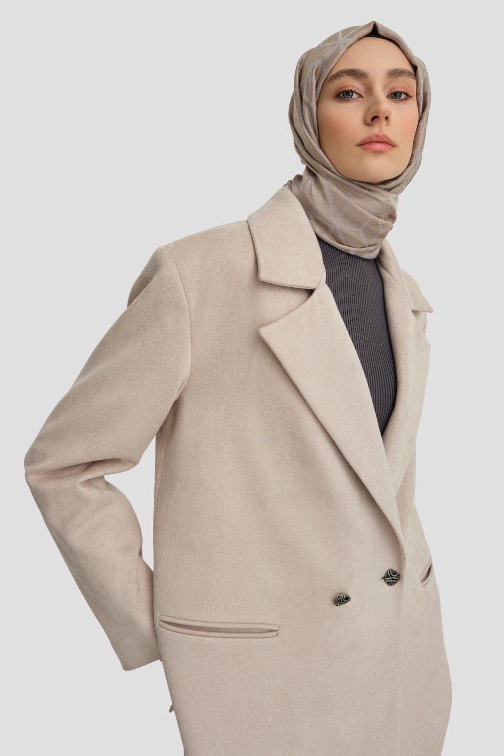 Armine Süet Blazer Ceket 24K5710 Bej görsel 2