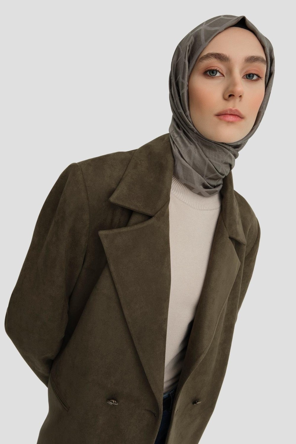 Armine Süet Blazer Ceket 24K5710 Haki görsel 3