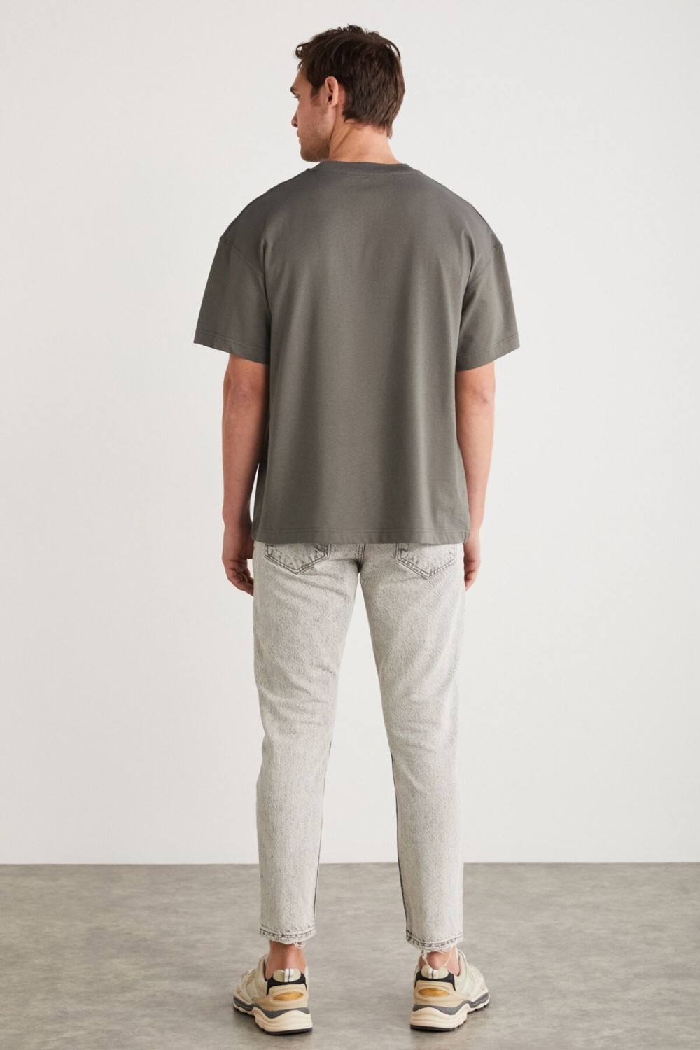 Grimelange ADAN Erkek %100 Pamuk Yıldız Baskılı Bisiklet Yaka Kısa Kollu Oversize Gri T-Shirt görsel 6