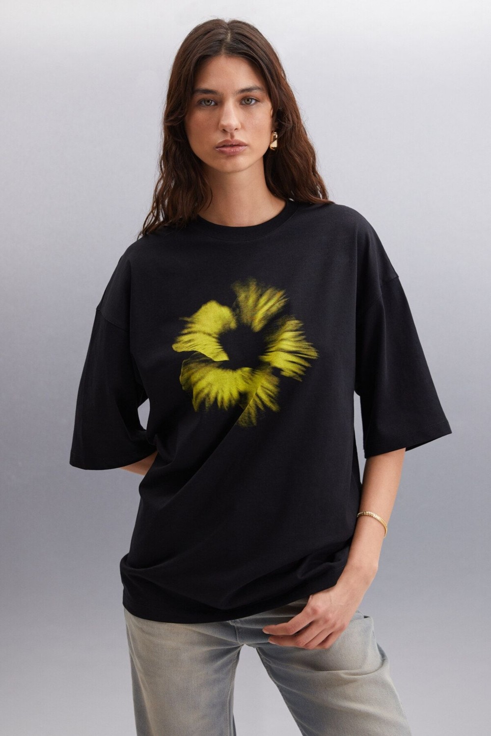 Grimelange SAOIRSE 100% Pamuk T-Shirt Siyah T-Shirt