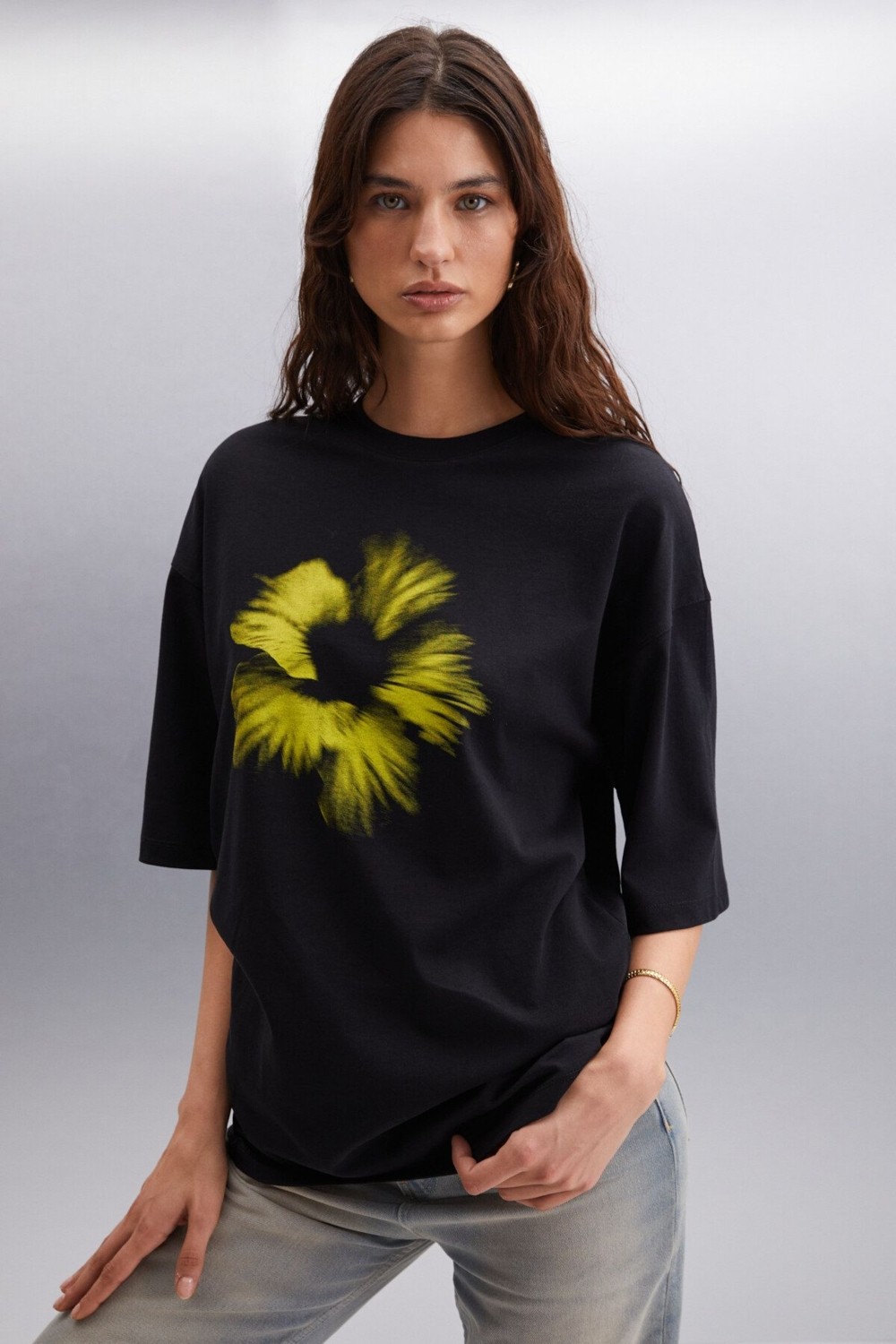 Grimelange SAOIRSE 100% Pamuk T-Shirt Siyah T-Shirt görsel 2