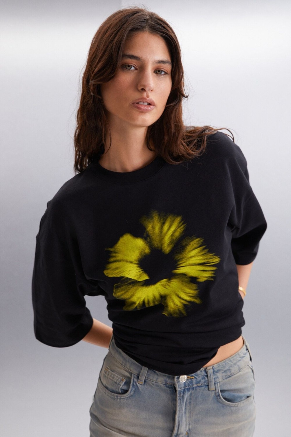 Grimelange SAOIRSE 100% Pamuk T-Shirt Siyah T-Shirt görsel 3