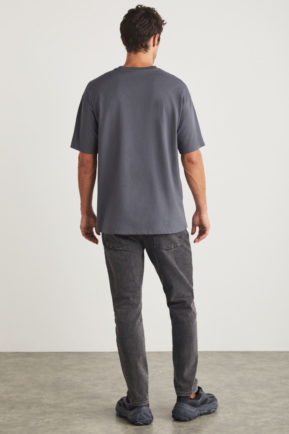 Grimelange Leaf Erkek Bisiklet Yaka %100 Pamuk Baskılı Gri T-shirt görsel 6
