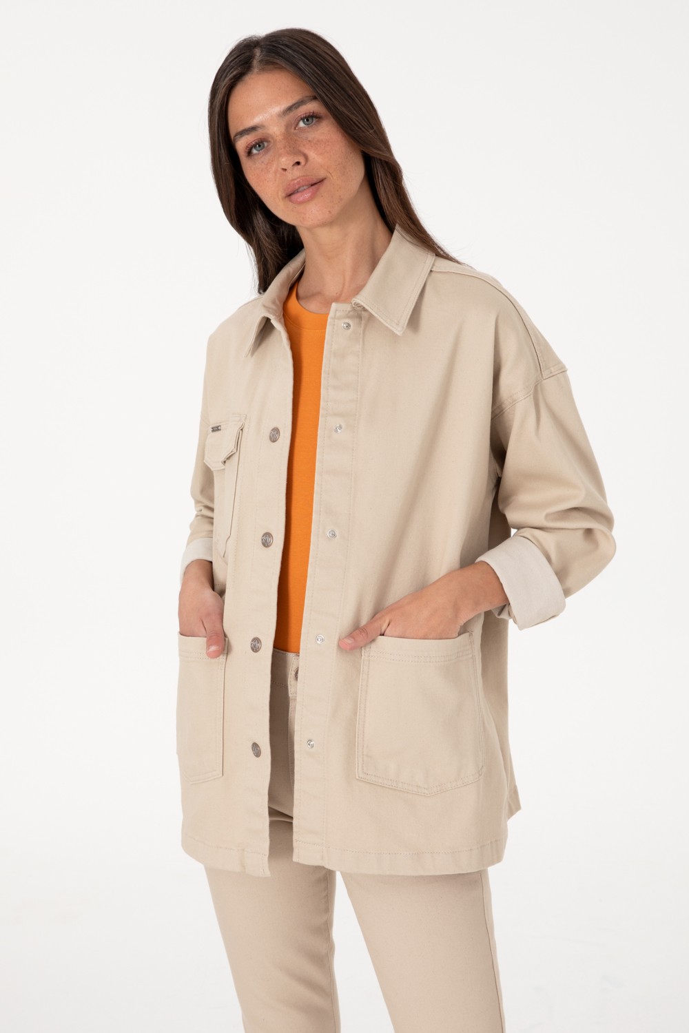U.S. Polo Assn. Kadın Taş Jean Uzun Kollu Tunik Gömlek 50305384-VR049