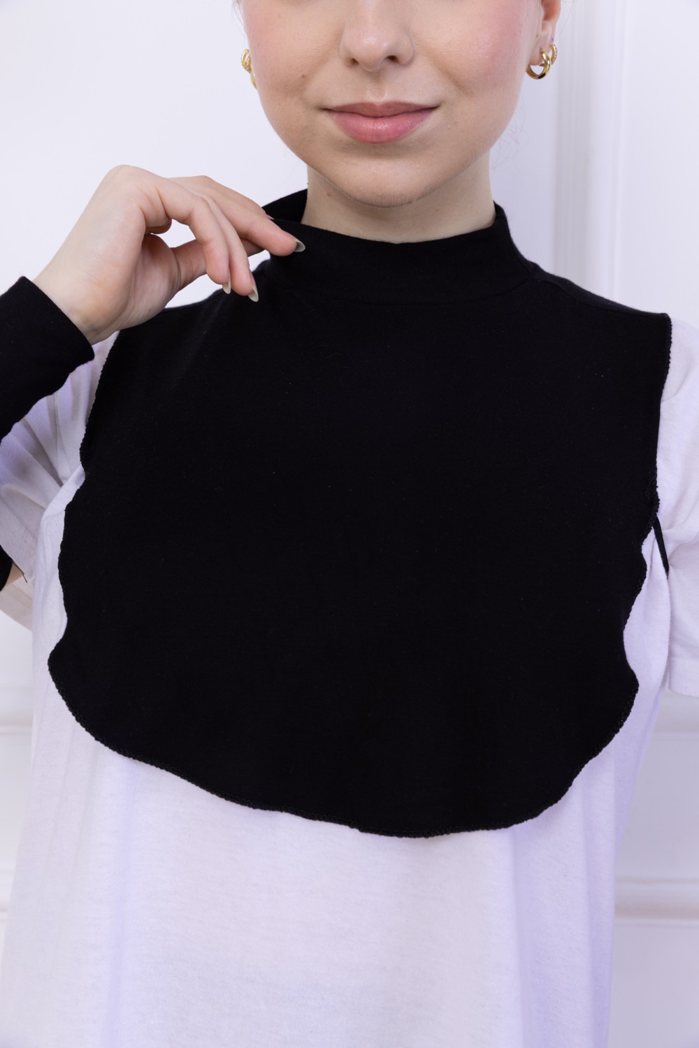 Loggia Balıkçı Yaka Boyunluk Siyah - Dik Yakalı Kadın Tesettür Penye Yarım Body Viskon Hijab görsel 2