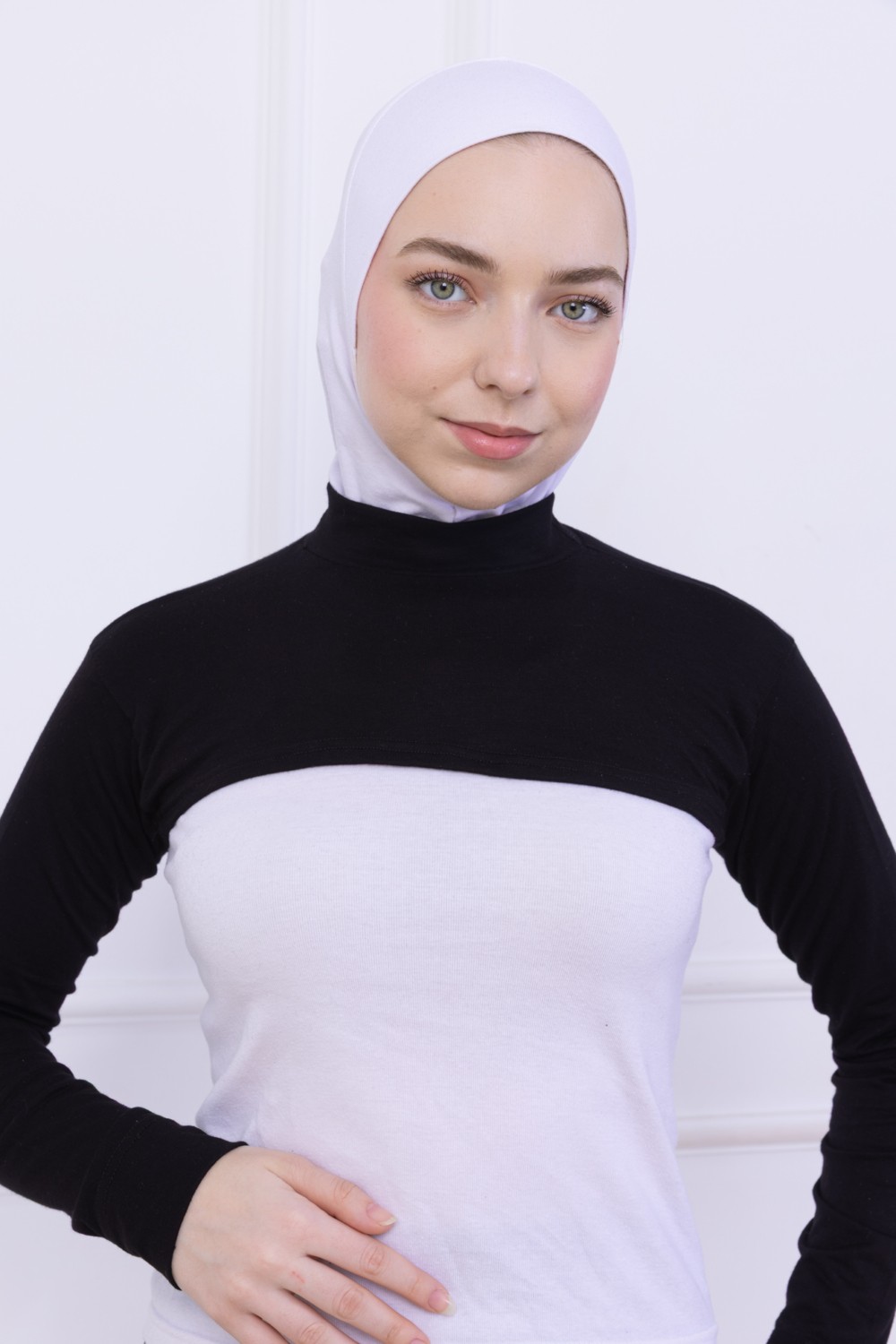 Loggia Balıkçı Yaka Boyunluklu Kolluk Siyah - Likralı Dik Yakalı Kadın Body Tesettür Crop Bolero görsel 5