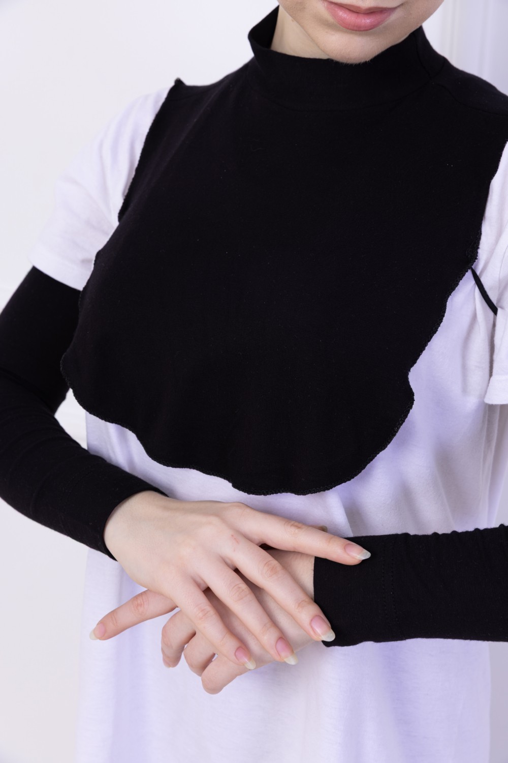Loggia Balıkçı Yaka Boyunluk Siyah - Dik Yakalı Kadın Tesettür Penye Yarım Body Viskon Hijab görsel 3