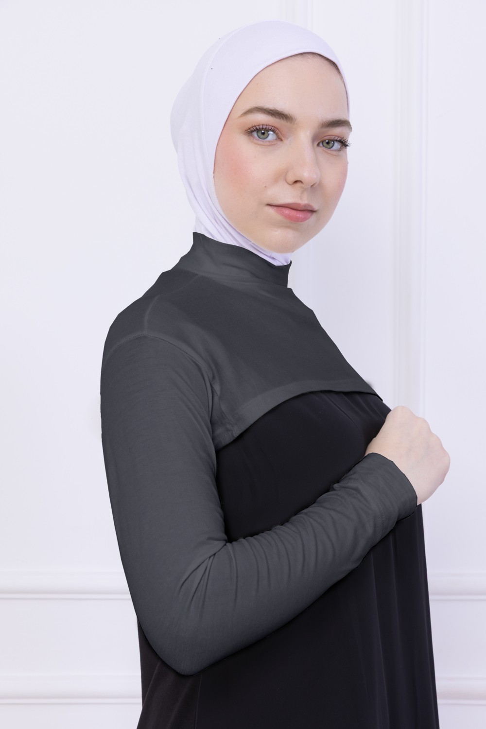 Loggia Balıkçı Yaka Boyunluklu Kolluk Siyah - Likralı Dik Yakalı Kadın Body Tesettür Crop Bolero görsel 6