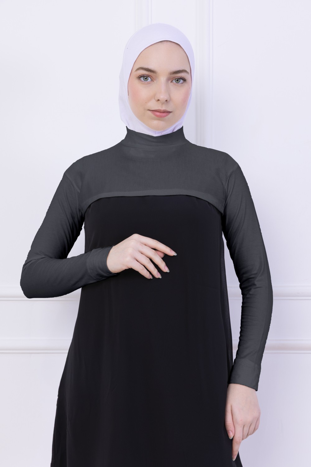 Loggia Balıkçı Yaka Boyunluklu Kolluk Siyah - Likralı Dik Yakalı Kadın Body Tesettür Crop Bolero görsel 7