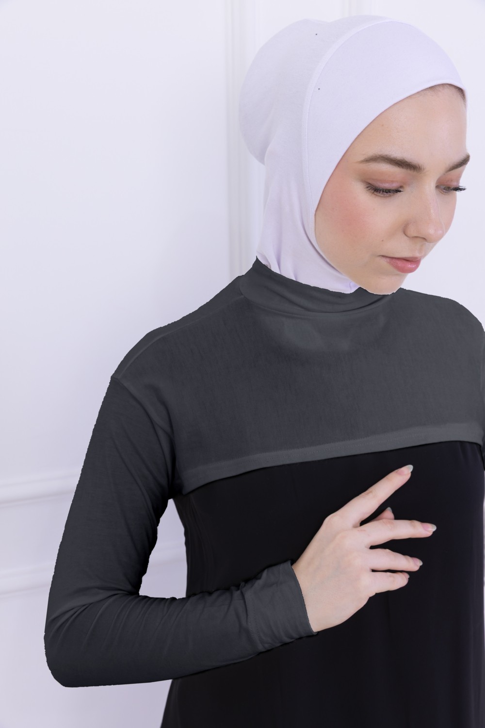 Loggia Balıkçı Yaka Boyunluklu Kolluk Siyah - Likralı Dik Yakalı Kadın Body Tesettür Crop Bolero görsel 8