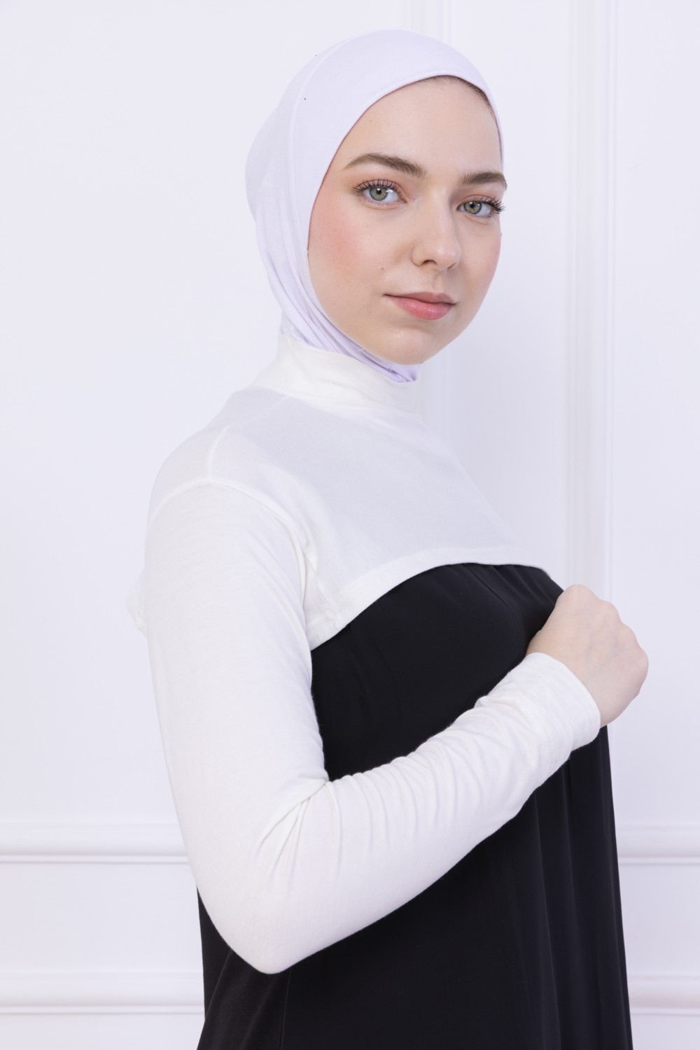 Loggia Balıkçı Yaka Boyunluklu Kolluk Siyah - Likralı Dik Yakalı Kadın Body Tesettür Crop Bolero
