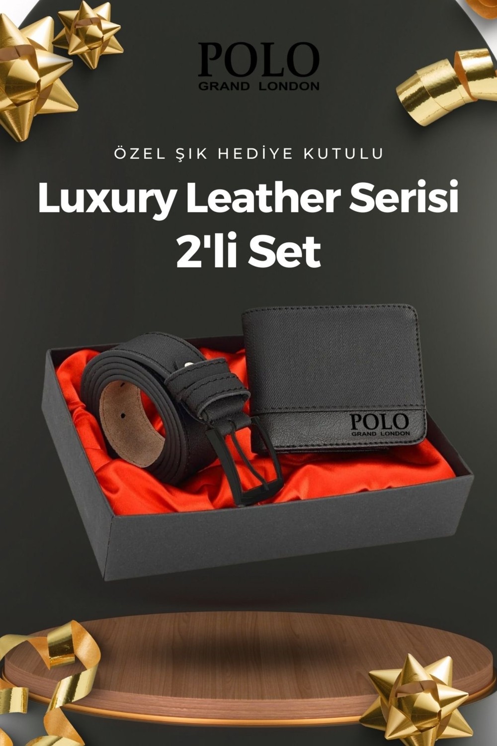 POLOGRAND London Polo Grand Polo London Erkek Cüzdan Kemer Seti 2'li Hediye Kutulu Siyah Deri Şık Tasarım görsel 2