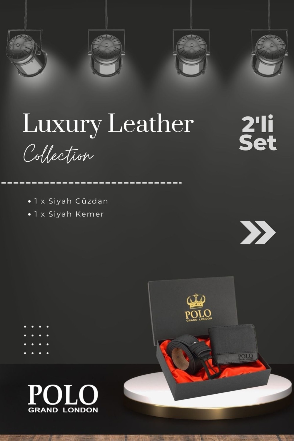 POLOGRAND London Polo Grand Polo London Erkek Cüzdan Kemer Seti 2'li Hediye Kutulu Siyah Deri Şık Tasarım görsel 3