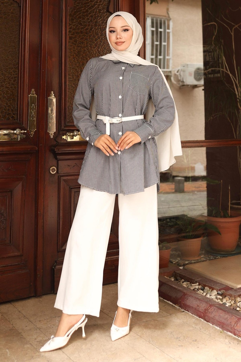 Moda Mihram Çizgili Cep Detaylı Takım Bordo 19242 görsel 6