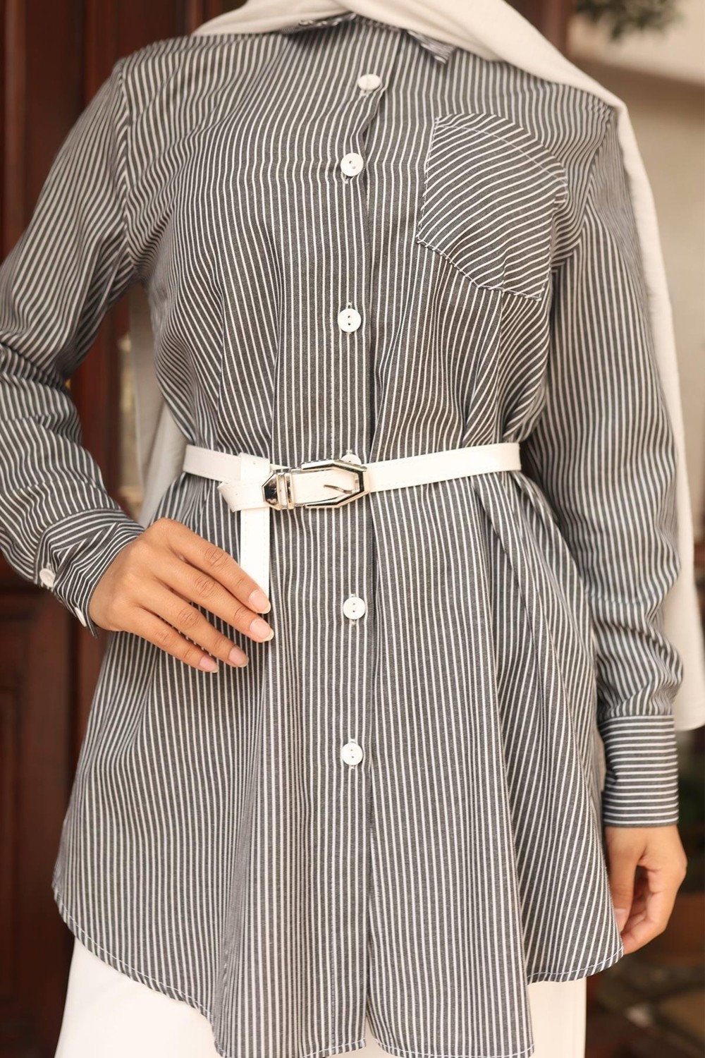 Moda Mihram Çizgili Cep Detaylı Takım Bordo 19242 görsel 7