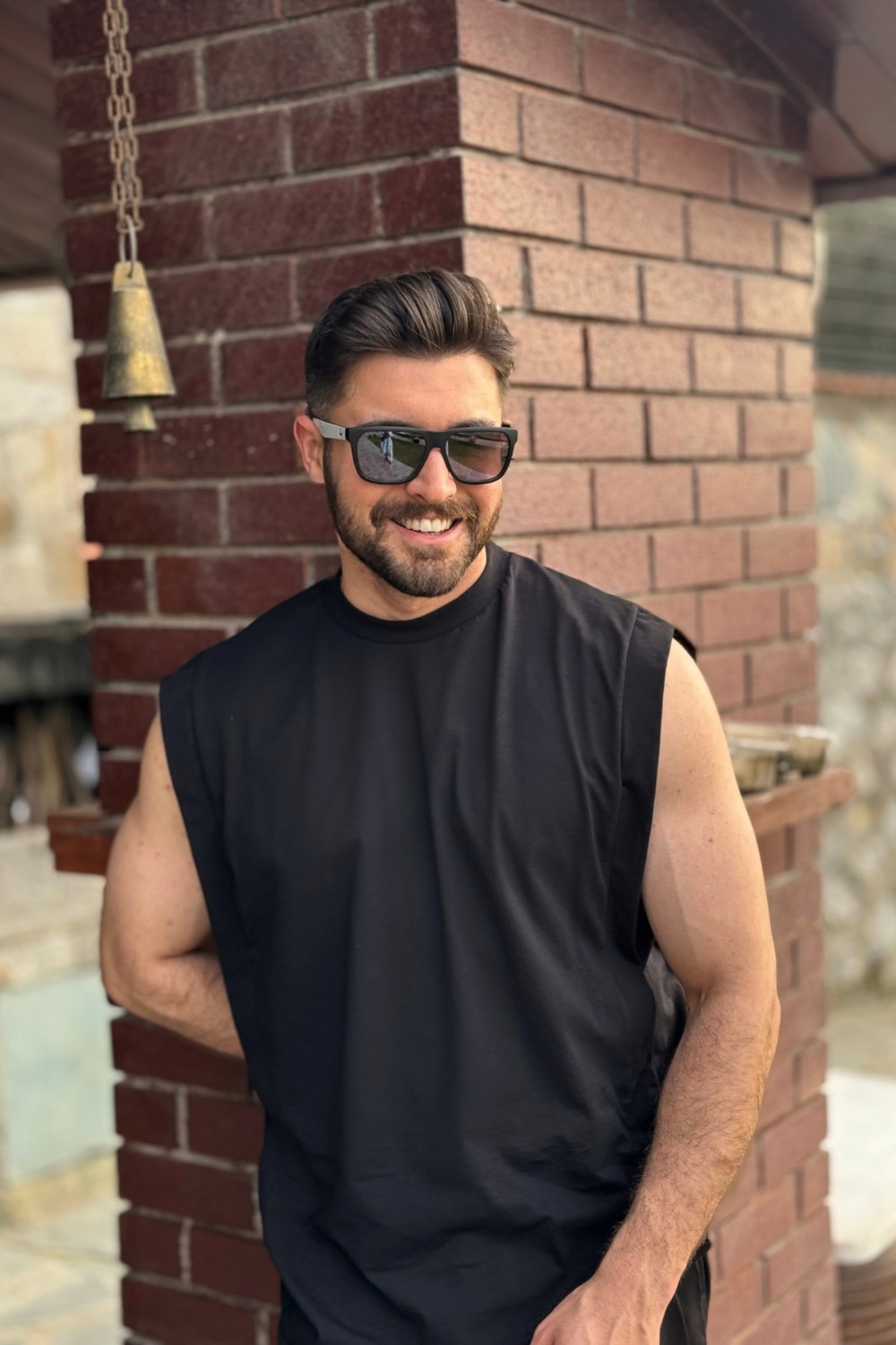 Guaraz Erkek Siyah Basketci Sıfır Kol Bisiklet Yaka Oversıze Kolsuz Kejıl T-Shirt görsel 4