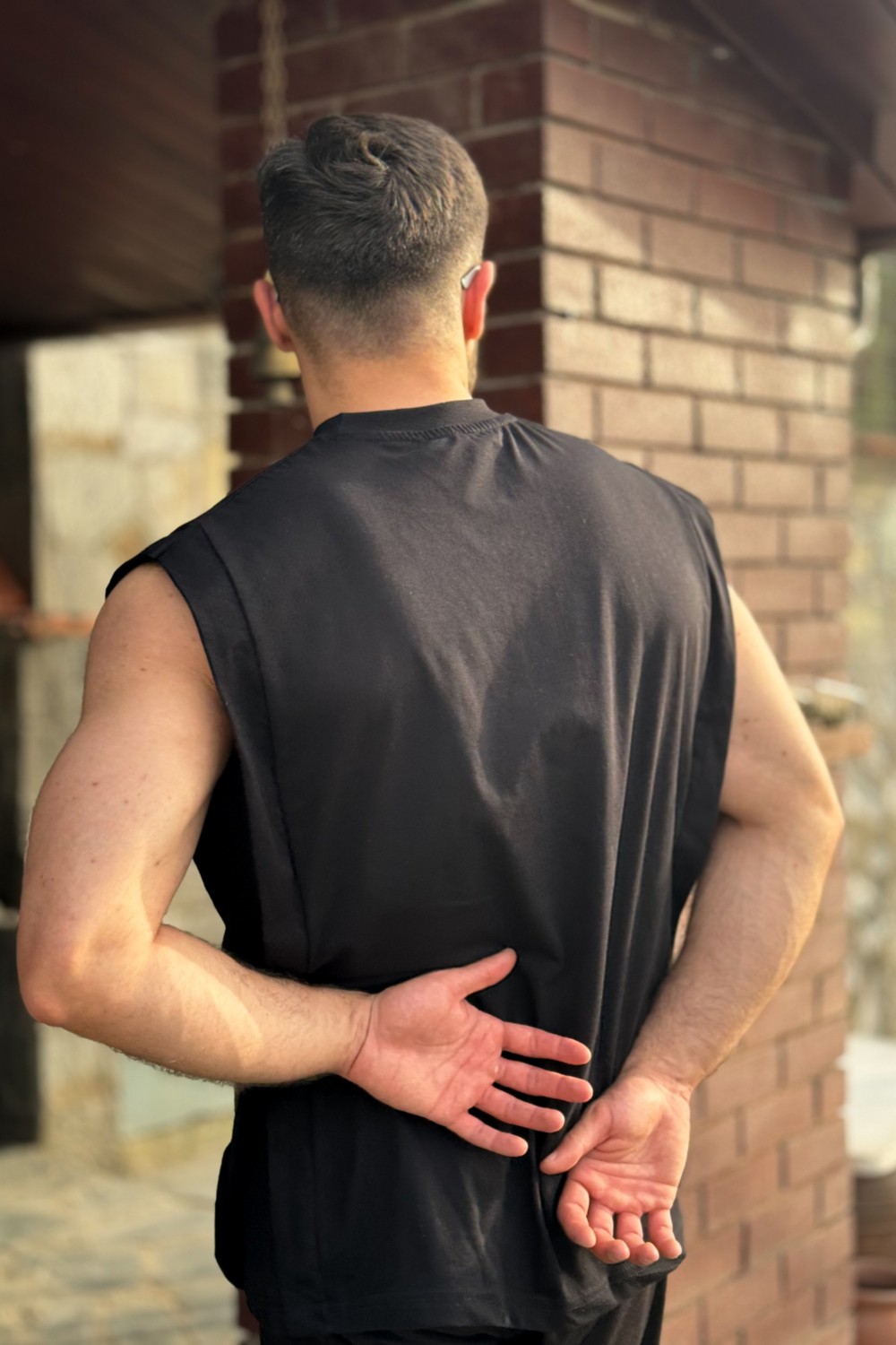 Guaraz Erkek Siyah Basketci Sıfır Kol Bisiklet Yaka Oversıze Kolsuz Kejıl T-Shirt görsel 3